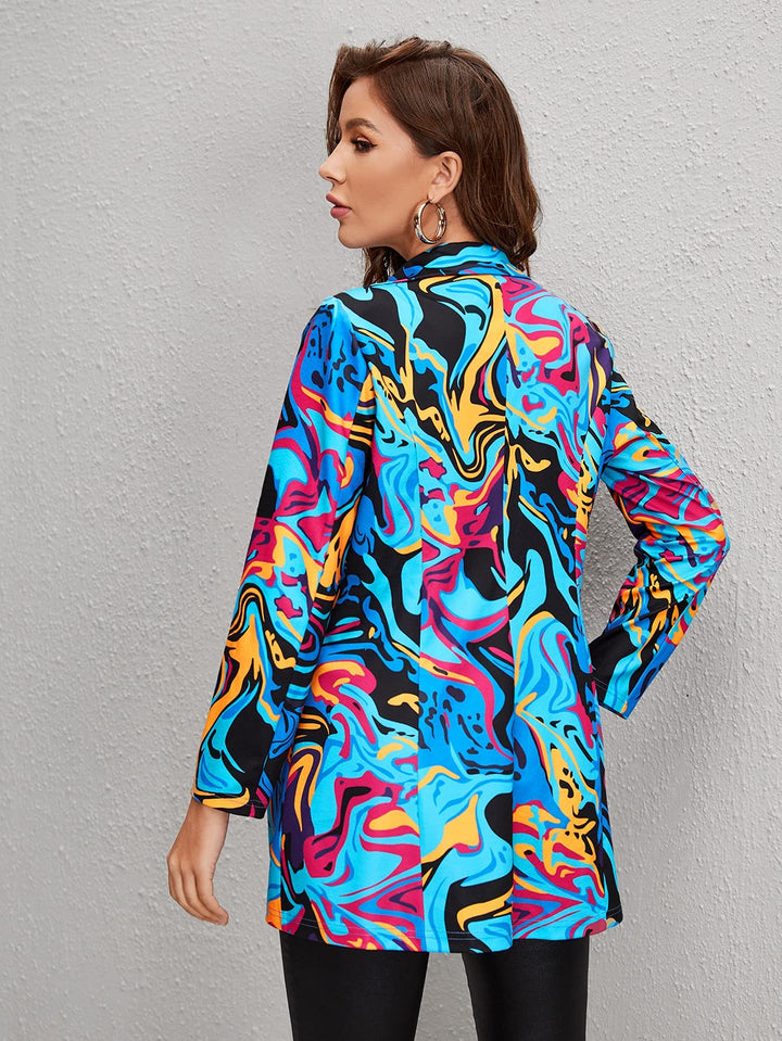 WDIRARA Women&#39;s Graphic Print Blazer Button Ope