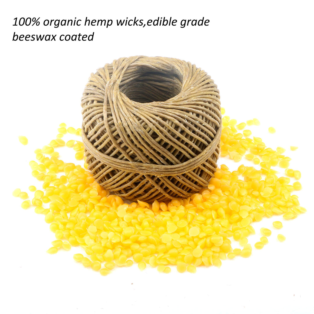 Hemp Wick with Natural Beeswax Coating, Edible Grade Beeswax, 200 FT Spool, Standard Size (1.0mm),Unbleached, Un-Dyed and 100% Organic.