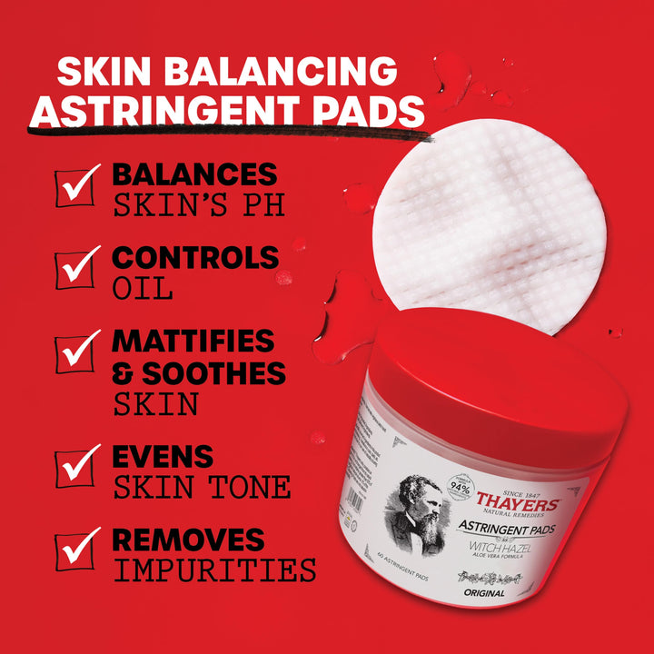 Thayer&#39;s Thayers Witch Hazel With Aloe Vera - 60 Pads