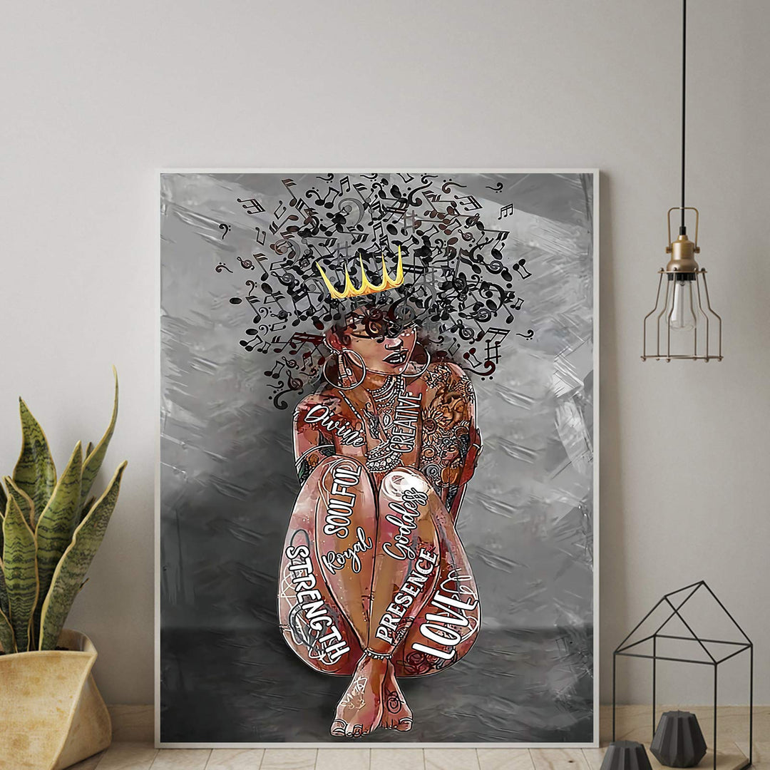 Black Girl Wall Art African America Poster Black Woman Canvas Prints Motivational Phrases Black Queen Canvas Wall Art Home Decor 16X24 inch UNFRAMED