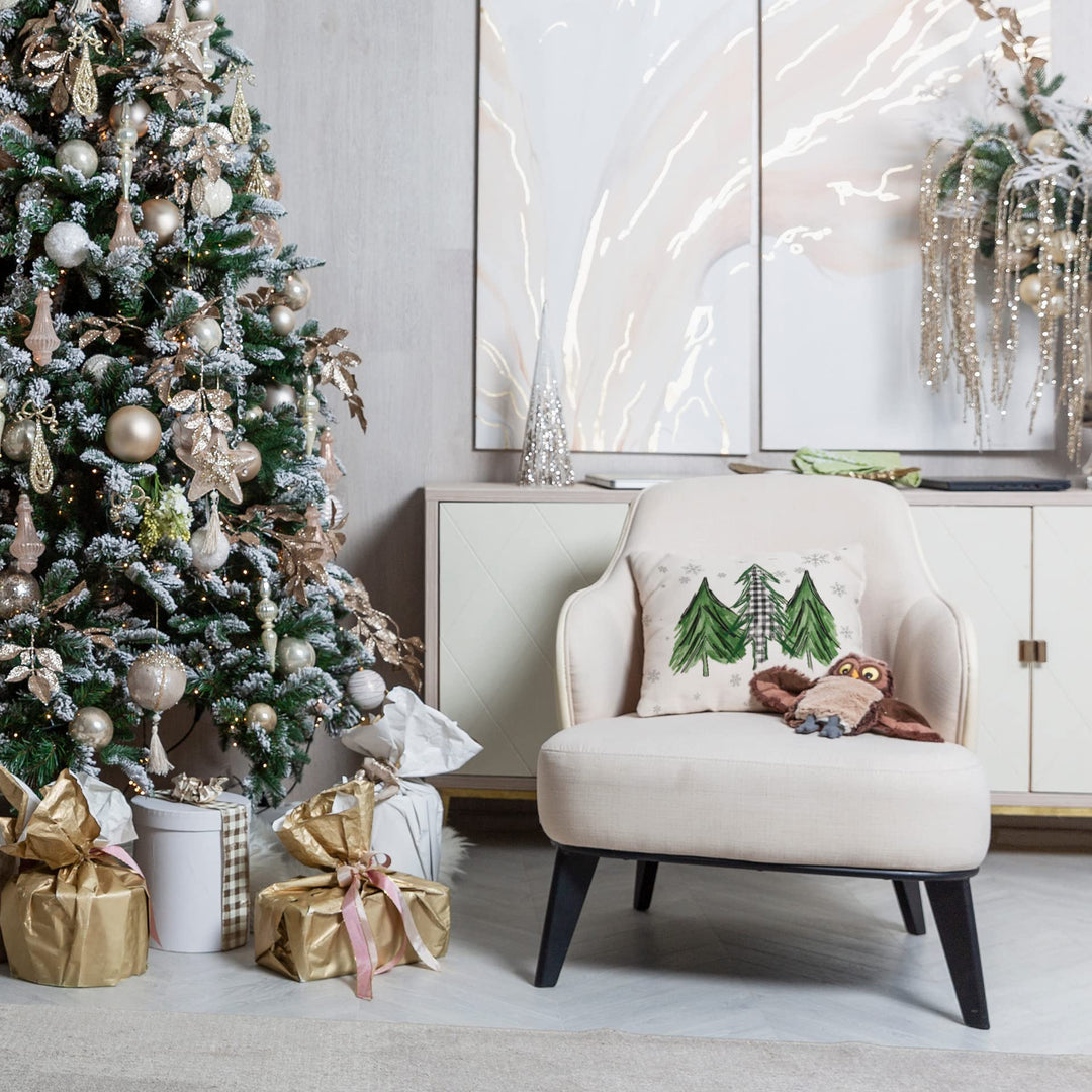 Christmas Pillow Covers 18x18 Set of 4 Farmhouse Christmas Decorations Merry Tree Joy Let It Snow FA La La Winter Holiday Decor Throw Cushion Case for Home Couch