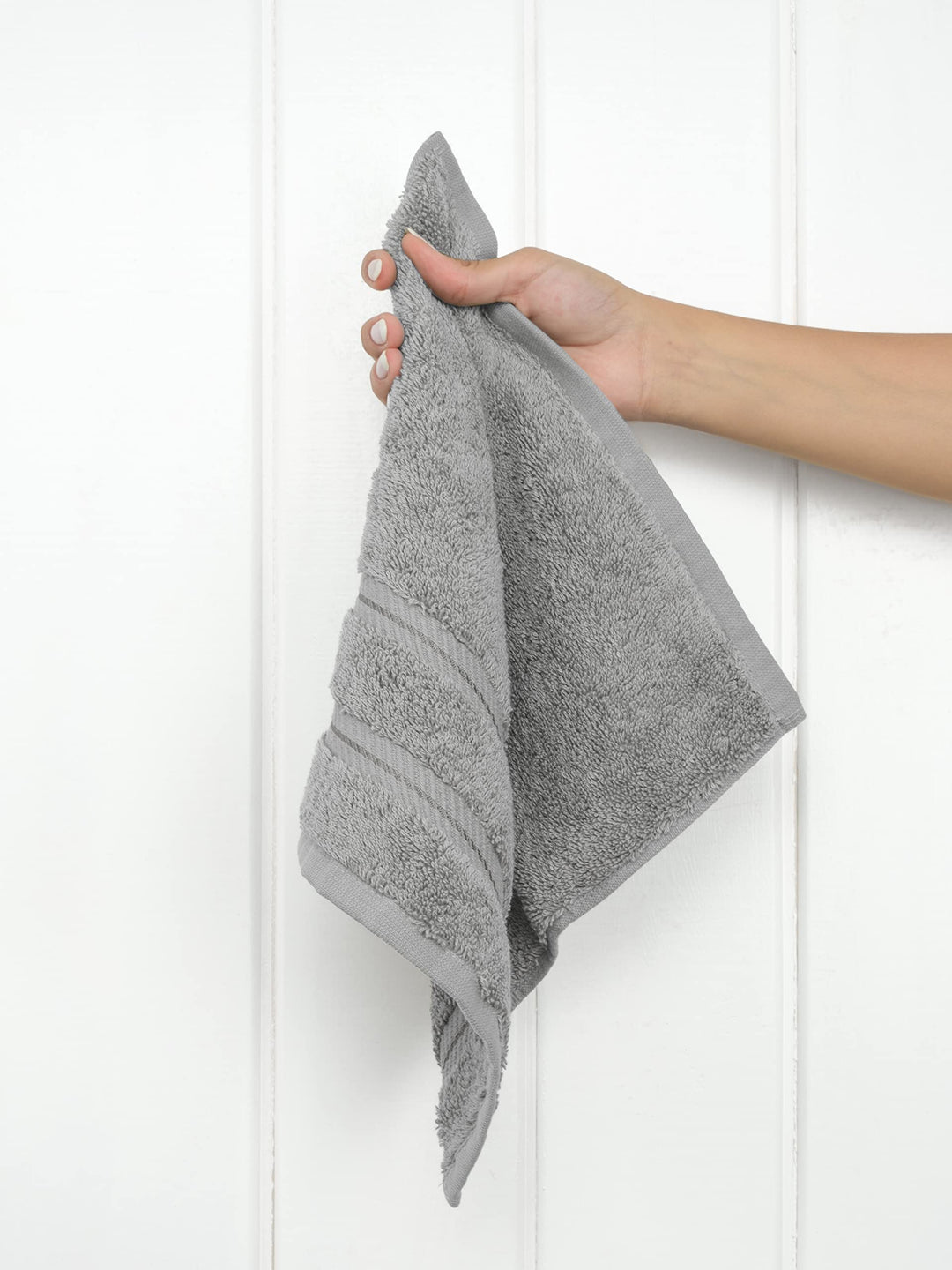 Luxury Washcloths for Bathroom, 100% Cotton 4 Piece Turkish Wash Cloth Set, 13x13 in Soft Rags for Body and Face, Light Grey Washcloths