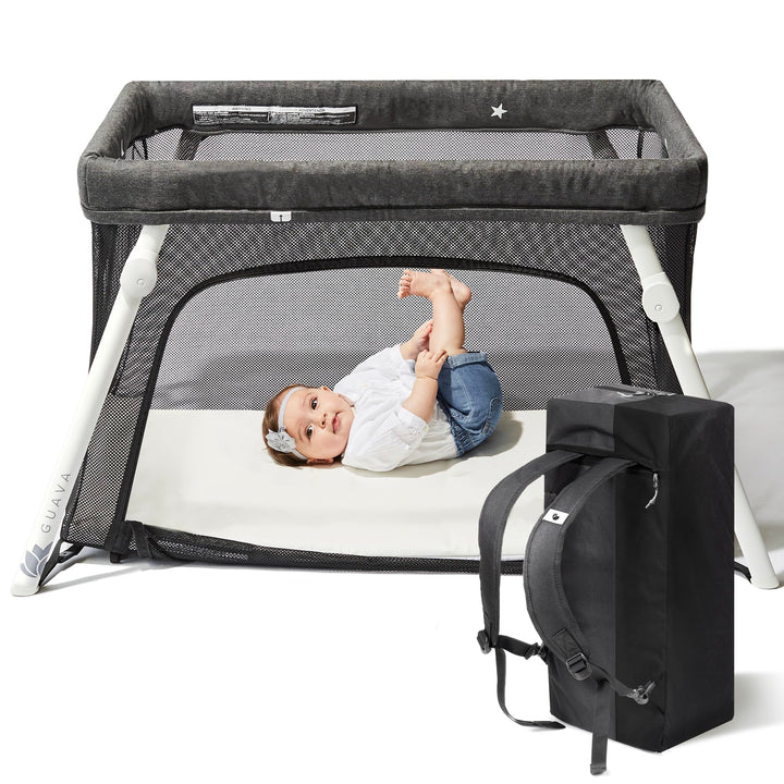 Guava Lotus Travel Crib with Lightweight Backpack Design | Certified Baby Safe Portable Crib | Folding Play Yard with Comfy Mattress for Babies &amp; Toddlers | Compact Baby Travel Bed