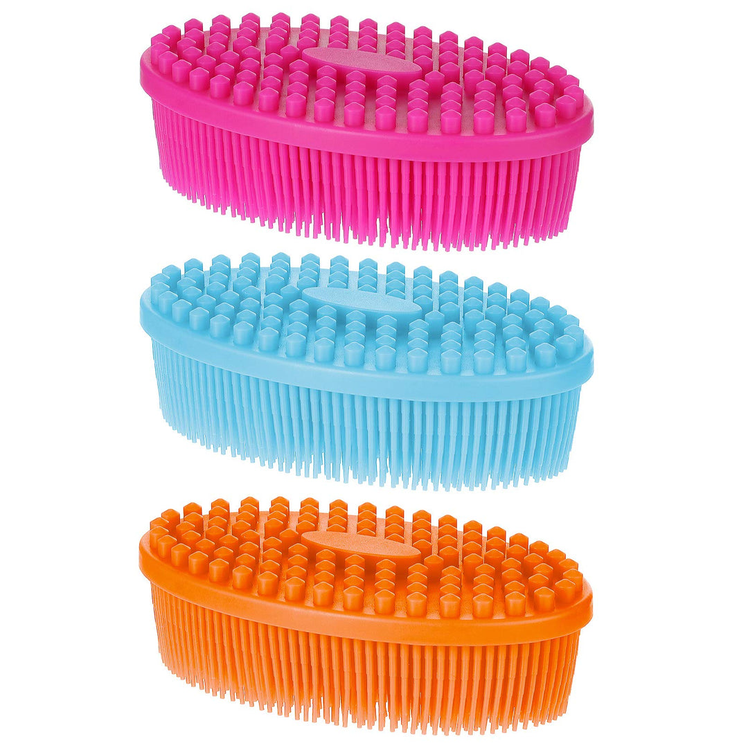 3 Pieces Exfoliating Silicone Body Scrubber Body Silicone Scrubber Brush Silicone Body Wash Scrubber for Skin Exfoliation (Red, Orange, Blue)