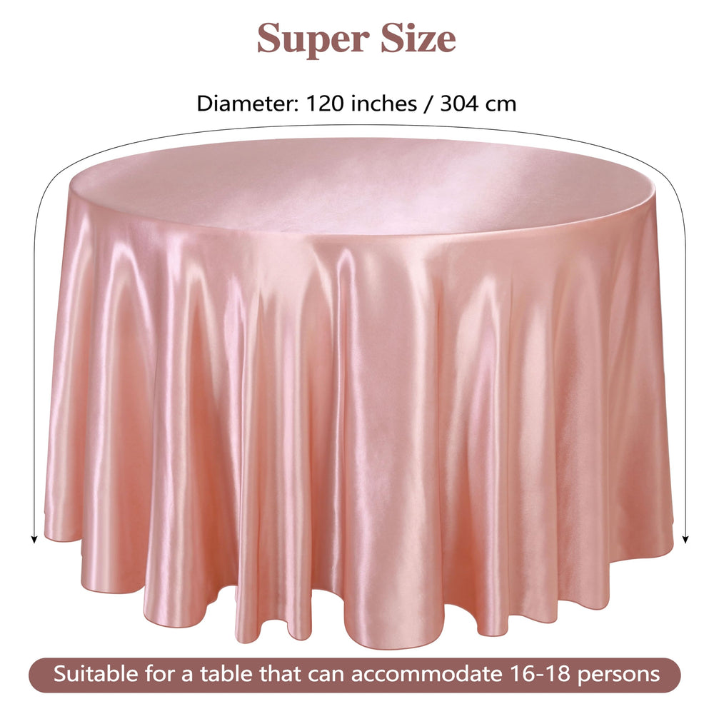 120 Inches Round Satin Tablecloths Rose Gold Overlay Round Satin Table Cover Bright Silk Tablecloth Smooth Fabric Table Decor for Wedding Banquet Table Decoration