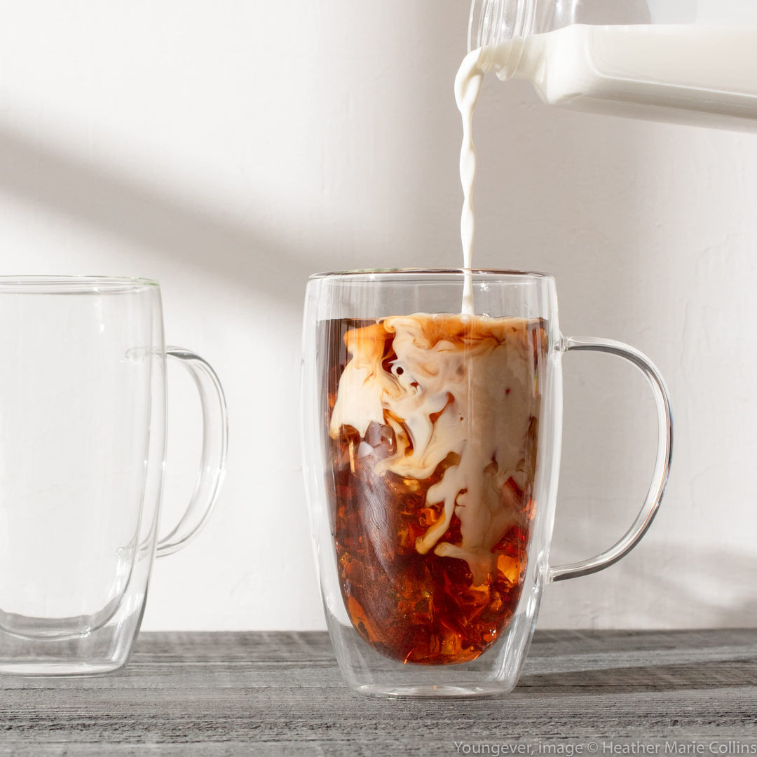 2 Pack Glass Coffee Cups, Double Wall Thermo Insulated Coffee Cups, Glass Coffee Mugs (15 Ounce)