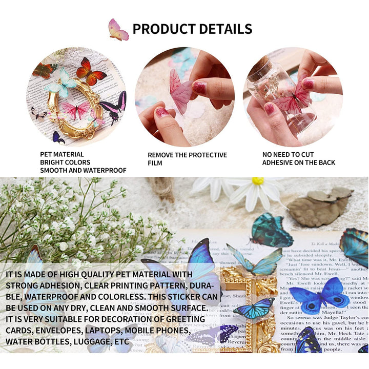 320 PCS Butterfly Stickers Dragonfly Insects Stickers 8 Set - PET Transparent Waterproof Decorative Decals for Scrapbook DIY Crafts Album Bullet Journal Planner Water Bottles Phone Cases Laptops