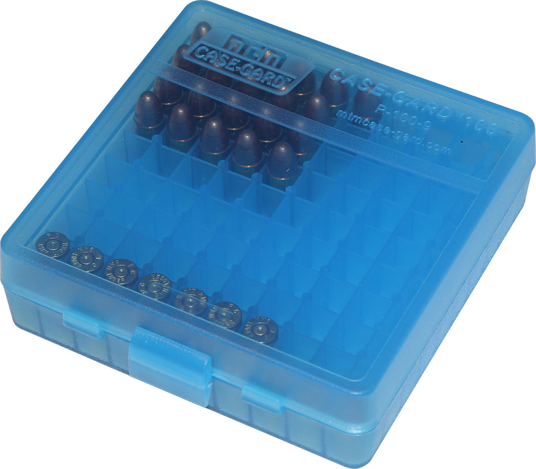 Case-Gard P-100 Series Small Handgun Ammo Box, 100 Round, Clear Blue-5 x 5 x 5 inches