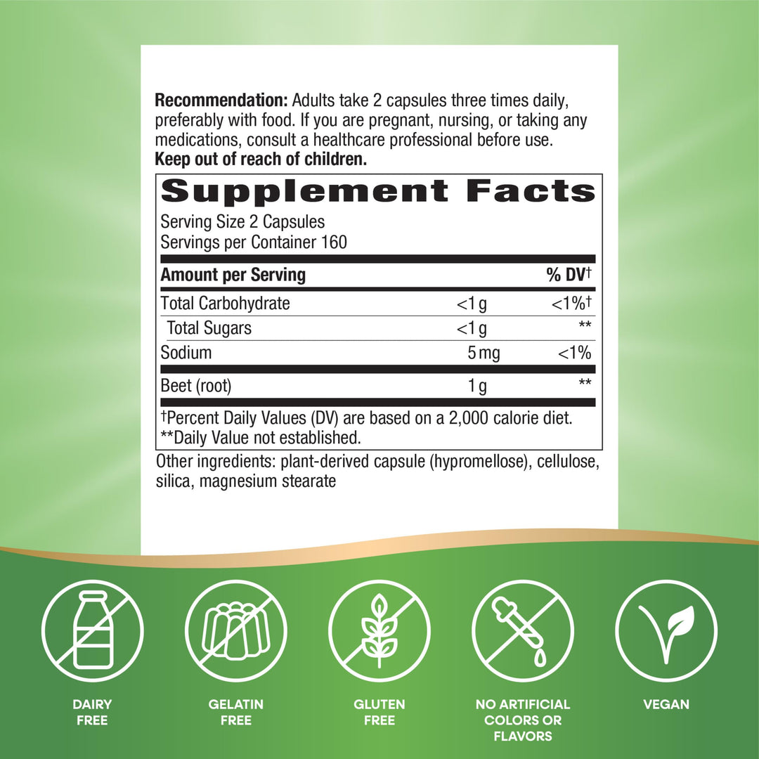 Nature&#39;s Way Beet Root, Supports Antioxidant Pathways*, Helps Neutralize Free Radicals*, 1,000 mg per 2-Capsule Serving, Vegan, 320 Capsules (Packaging May Vary)