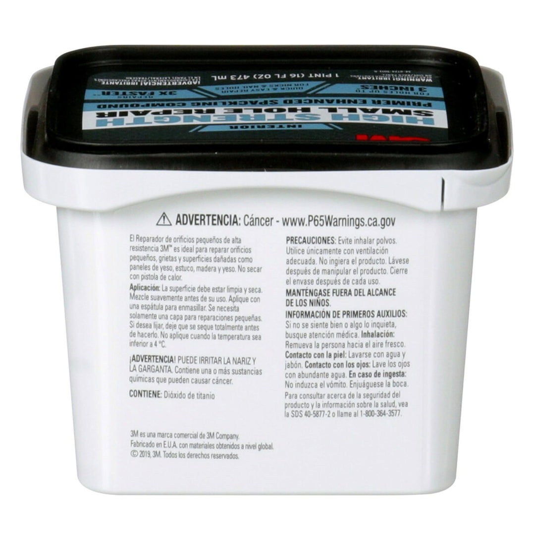 3M High Strength Spackling Compound, 16 oz., Small Hole Repair Primer Enhanced Spackling Compound, Quick & Easy Repair For Nicks & Nail Holes, No Shrinking, Cracking or Sagging (SHR-16-BB)