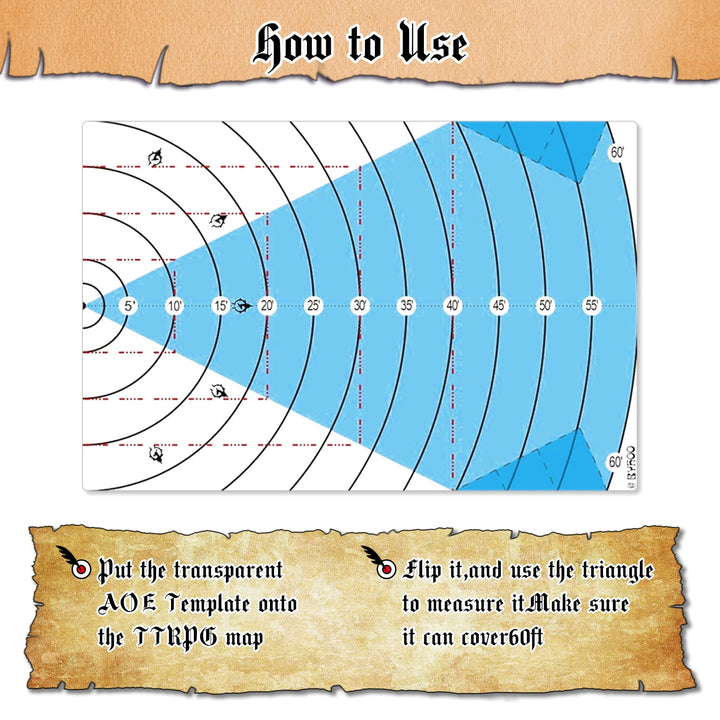 Spell AOE Damage Template DND Area Effect Markers Upgraded 60ft AOE Area Damage Measure Tool Tabletop Game Mat Accessories for Dungeons and Dragons 5E Pathfinder