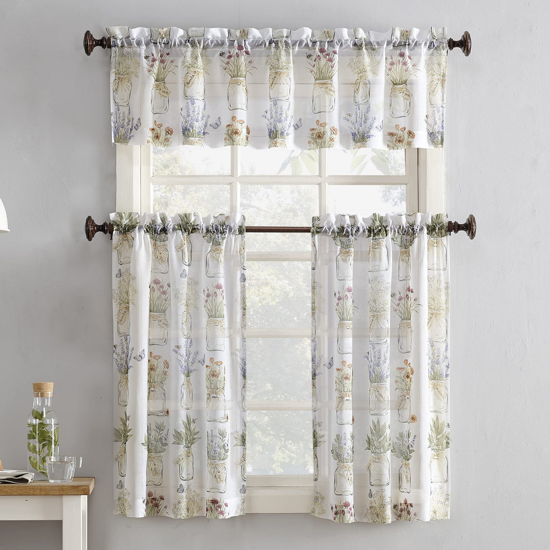 Eve&#39;s Garden Semi-Sheer Rod Pocket Kitchen Curtain Tier Pair, 54 x 38, White