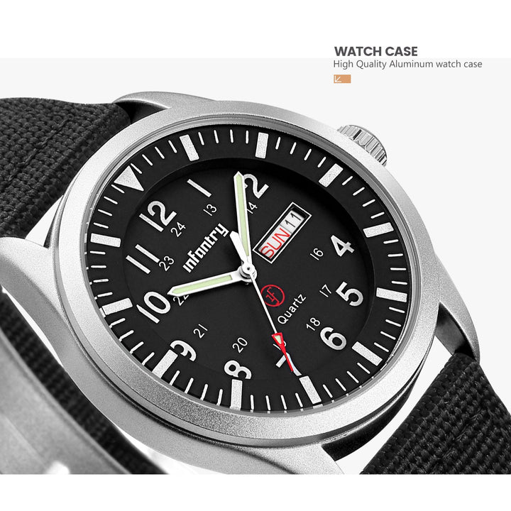 Mens Analog Military Watches for Men Waterproof Tactical Wrist Watch Casual 24 Hour Outdoor Work Date Day Wristwatch Black Nylon Band