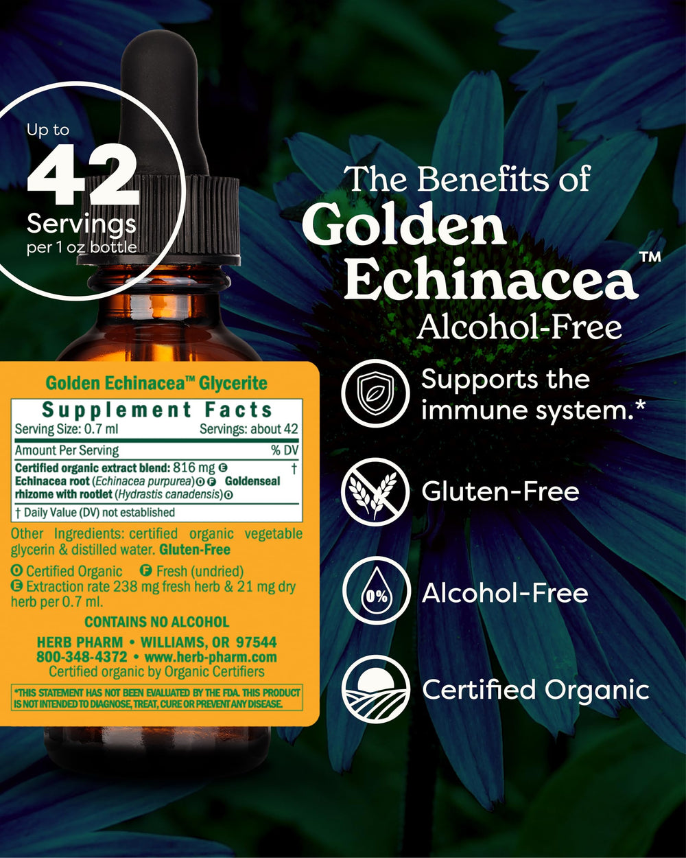 Herb Pharm Certified Organic Golden Echinacea Liquid Ex