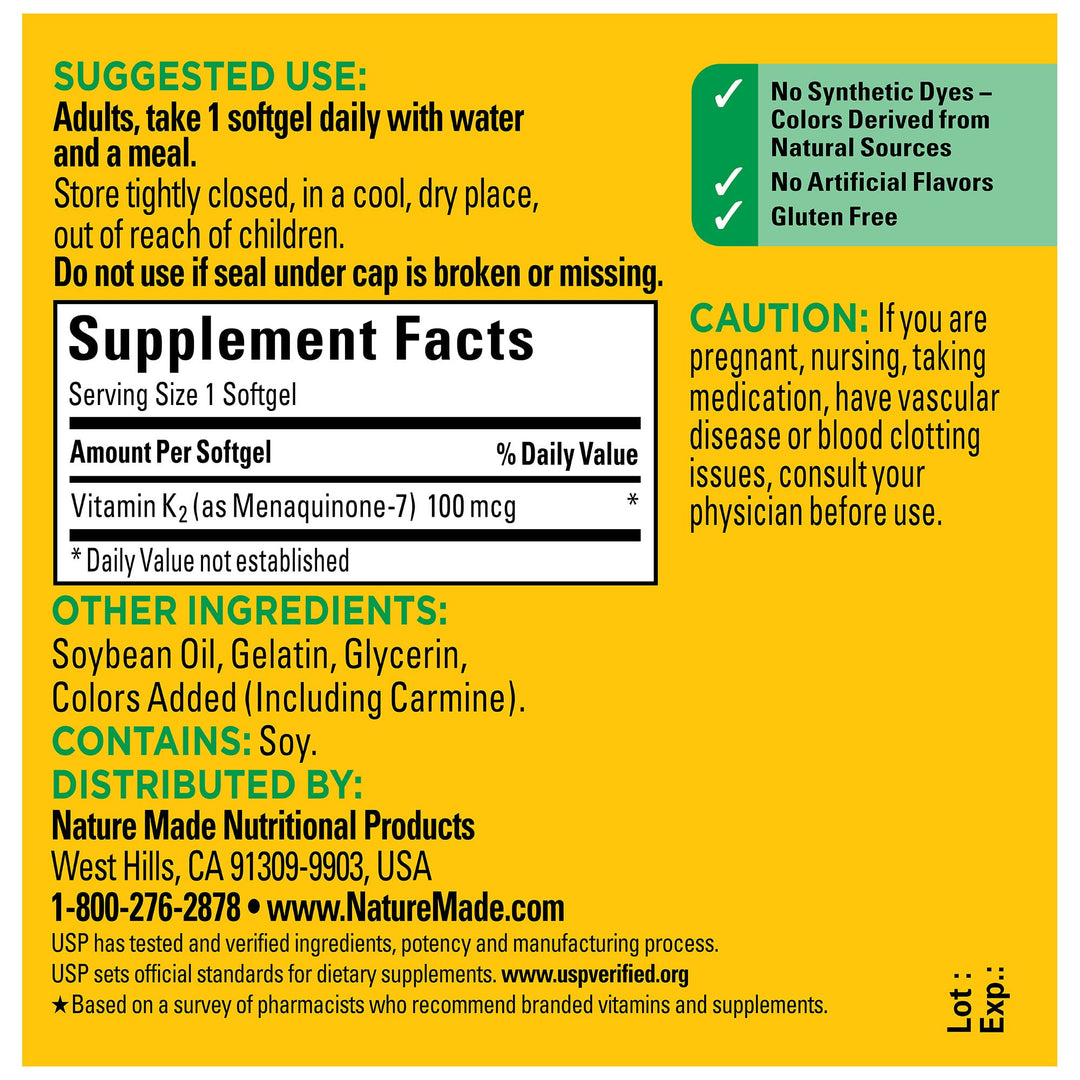 Nature Made Vitamin K2 100 mcg, Healthy Bone Supplement