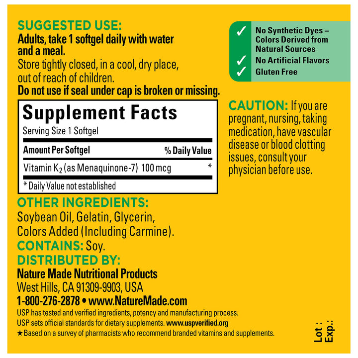 Nature Made Vitamin K2 100 mcg, Healthy Bone Supplement