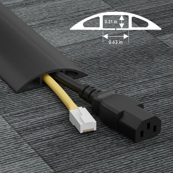 6ft Floor Cord Cover, Cable Protector, Hide Extension Cords, Protect Cords, Prevent Cable Trips, Heavy Duty Cord Hider - Cable Cavity = 0.63 (W) x 0.31 (H) - Black