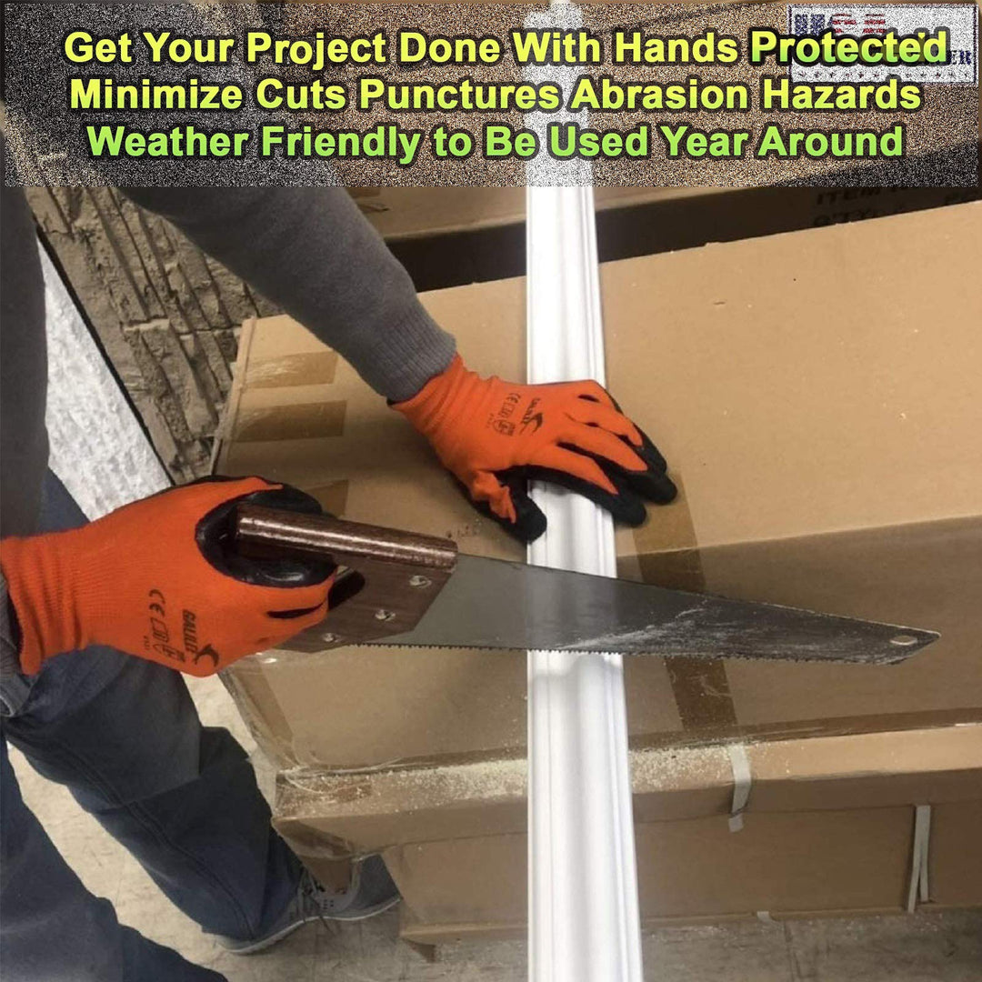 Rubber Coated Safety Work Gloves - 10-Pair Pack, Firm Grip, General Purpose, Repairing and Construction, for Men and Women (Size Large Fits Most, Orange)