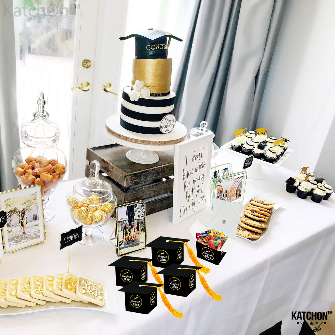 , Congrats Grad Graduation Candy Boxes - Pack of 25, | Black Graduation Gift Boxes for Graduation Decorations Class of 2024 | Graduation Favors 2024, Graduation Card Box for 2024 Grad Party