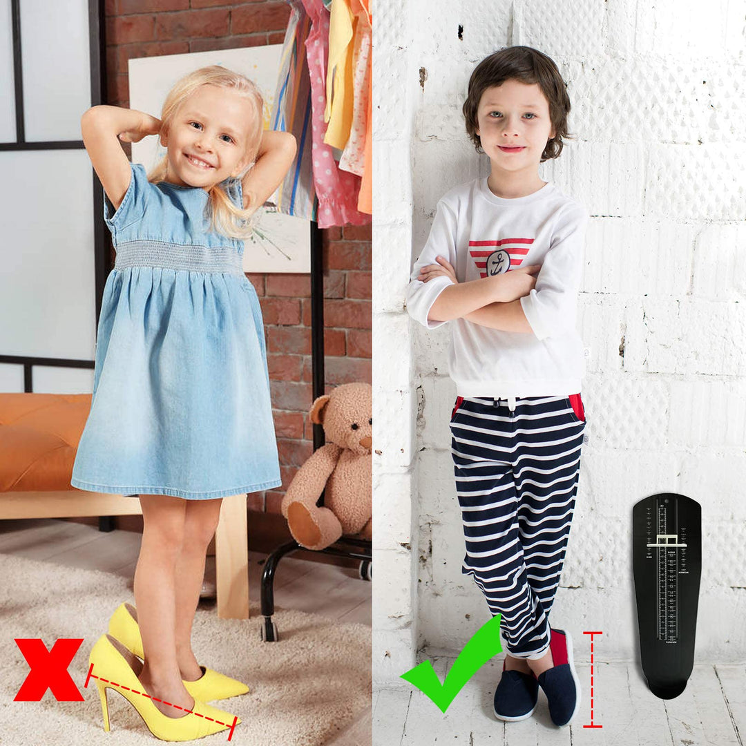 Foot Measurement Device Shoe Size Measuring Devices for Adults and Kids with Soft Tape Measure US Standard Black