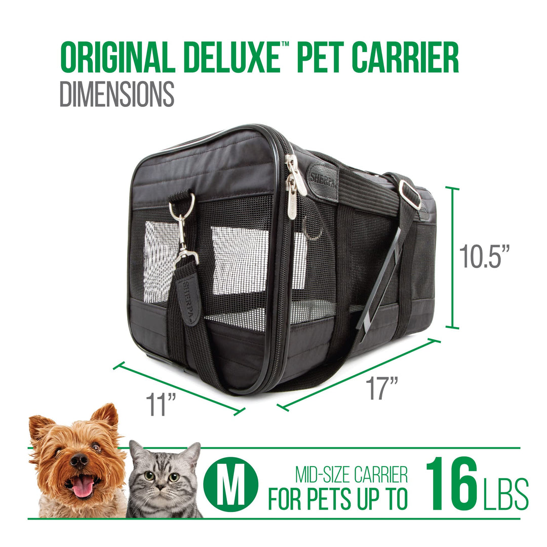 Original Deluxe Travel Pet Carrier, Airline Approved &amp; Guaranteed On Board - Black, Medium