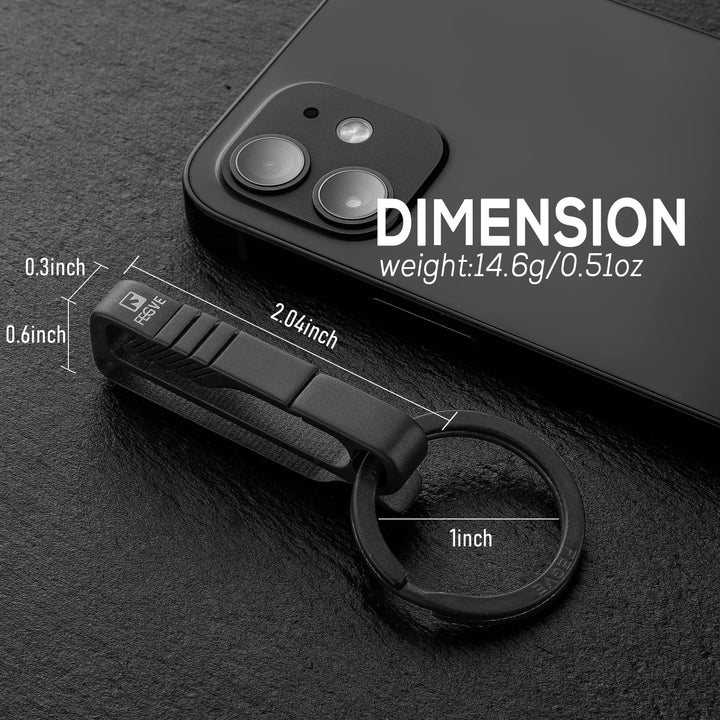 Titanium Key Belt Clip with Key Ring, Belt Key Holder Key Chain Clip Black Keychain for men (Black)