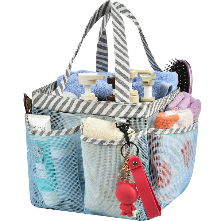 Mesh Shower Caddy Tote, Portable Shower Caddy Bag with 8 Pockets for College Dorm Room Essentials, Beach, Swimming, Gym