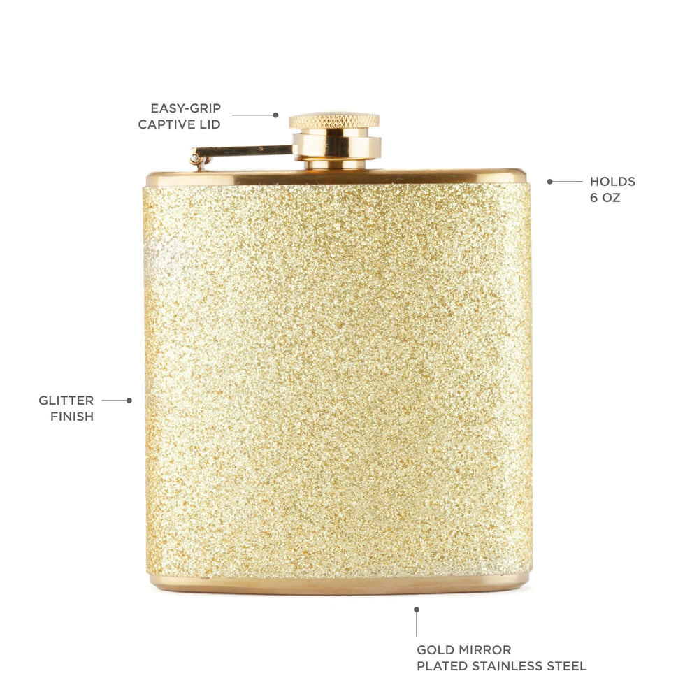 Sparkletini Stainless Steel, Glitter Flask, Gifts for Women, Hidden Alcohol Barware, 6 oz, Gold