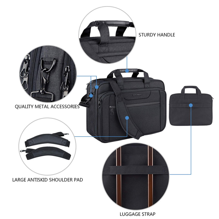 Laptop Bag Expandable Laptop Briefcase Fits Up to 17.3 Inch Laptop Water-Repellent Shoulder Messenger Bag Computer Bag for Travel/Business/Men/Women-Black
