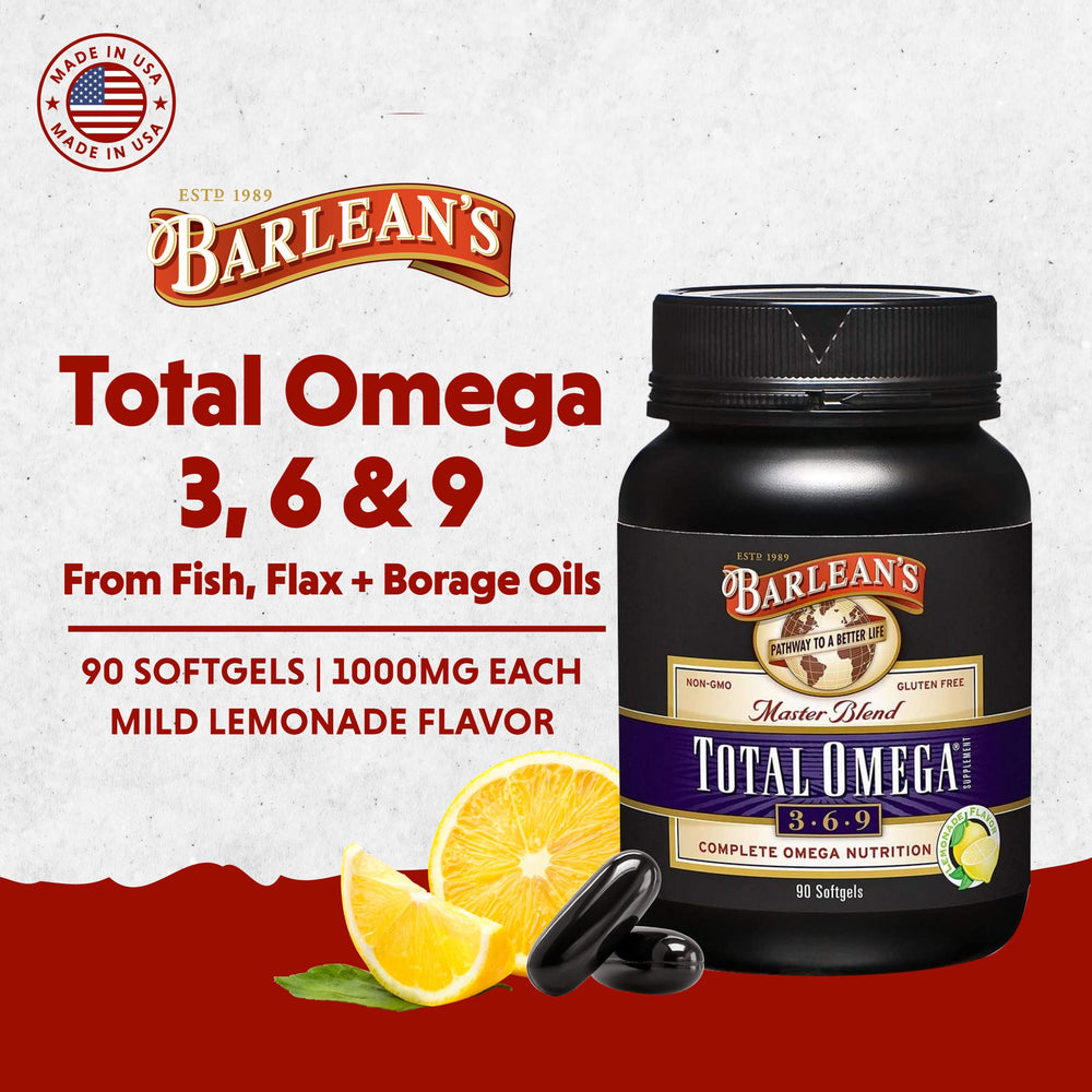 Total Omega 3 6 9 Softgels, Blended Fish Oil Supplement with Borage and Flaxseed Oil, 1,000 mg Omegas ALA, EPA, DHA and GLA for Joint Support Supplements and Heart Health, 90 Count