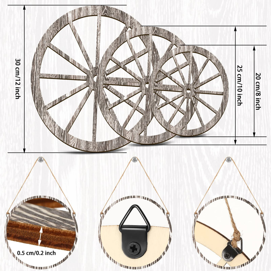 Qunclay 3 Pcs Wooden Wagon Wheel Decor 12/10/8 Inch Old