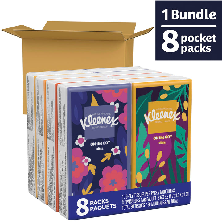 Kleenex On-The-Go Facial Tissues, 8 On-The-Go Packs, 10