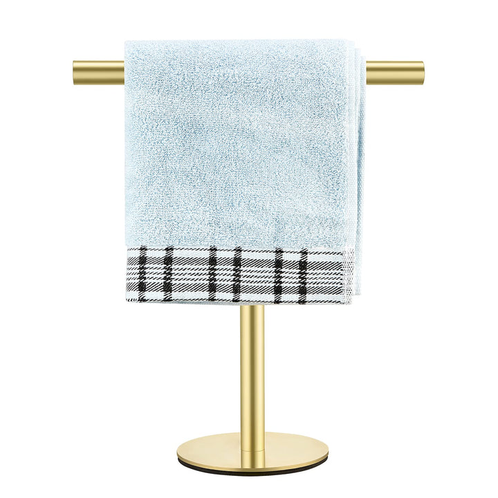 1 Pack Golden T-Shape Towel Bar Rack Stand Bath Hand Towel Holder Standing SUS 304 Stainless Steel Matte Tower Bar for Bathroom Kitchen Vanity Countertop