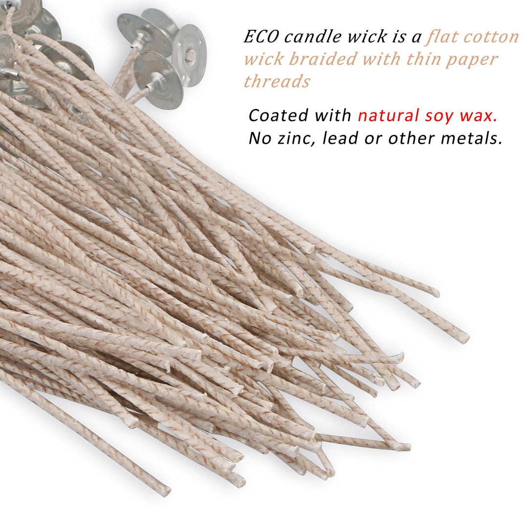 100pcs ECO 8 Wicks for Soy Candles, 6.0inch Cotton &amp; Paper Candle Wicks, Pre-Waxed and Tabbed ECO Wicks for Soy Candles Making.