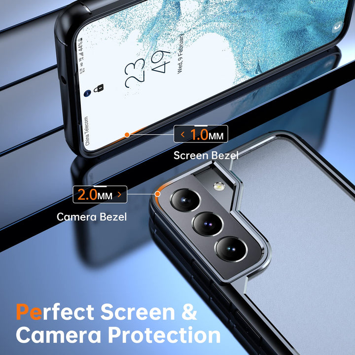 [5-in-1 for Samsung Galaxy S22 Plus Case, 2 Pack Tempered Glass Screen Protector + 2 Packs Lens Protector, Matte-Finish, All-Round Protection, Shockproof, Anti-Scratches Kit for Galaxy S22 + 5G