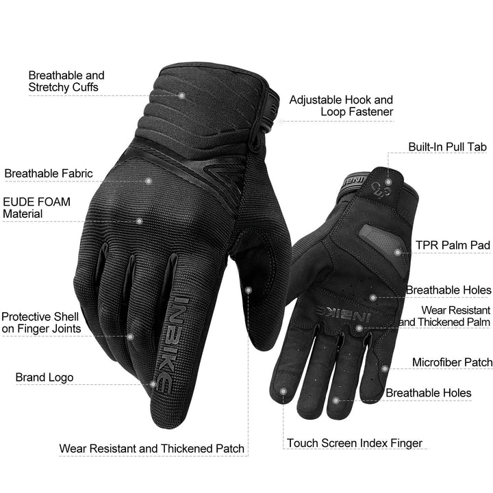 Breathable Mesh Motorcycle Gloves Touchscreen With TPR Palm Pad Hard Knuckles Black Medium