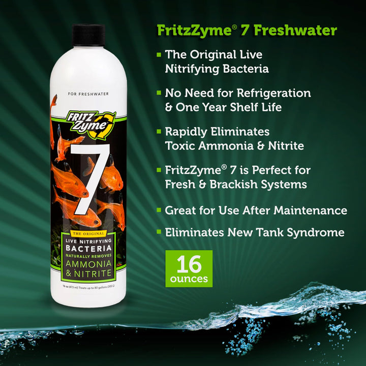FritzZyme 7 Live Nitrifying Bacteria Naturally Removes Amonia &amp; Nitrite for Freshwater Fish (16-Ounce)