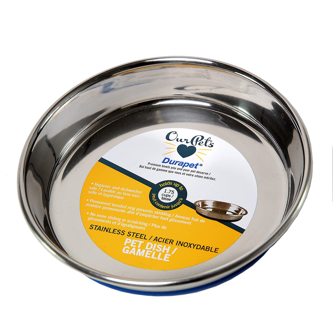 OurPets Durapet Heavyweight Durable Stainless Steel Cat Food or Water Bowl, Water Bowl Holds up to 1.75 Cups of Dry Cat or Dog Food