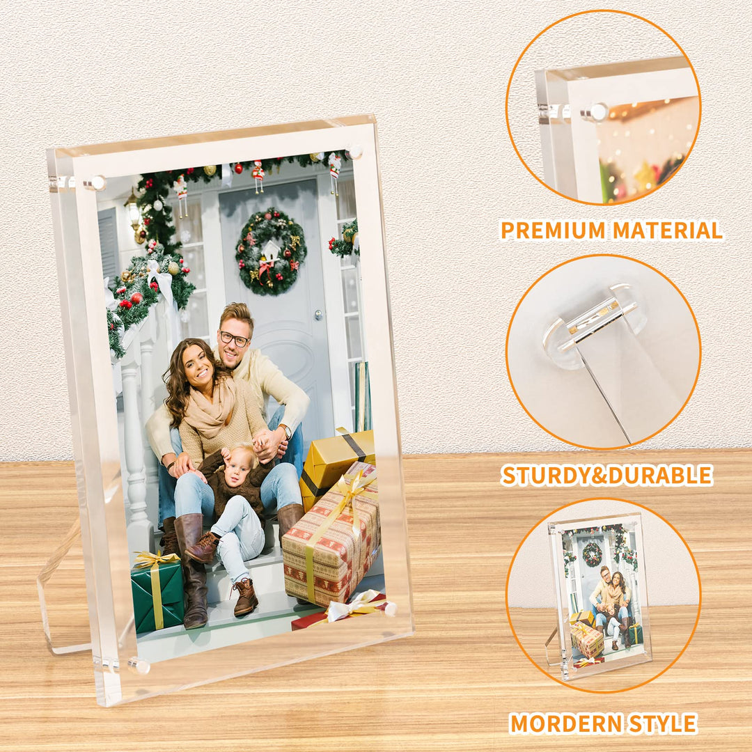 4x6 Picture Frame, Acrylic Clear Photo Frame with Magnets for Tabletop Display, 2 Pack