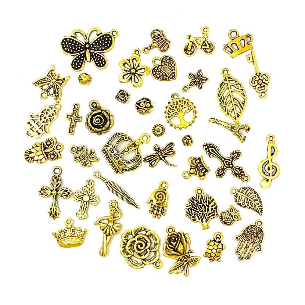 100 PCS Wholesale Bulk Lots Jewelry Making Charms Mixed Antique Silver&Golden Alloy Charms Pendants DIY for Necklace Bracelet Jewelry Making and Crafting
