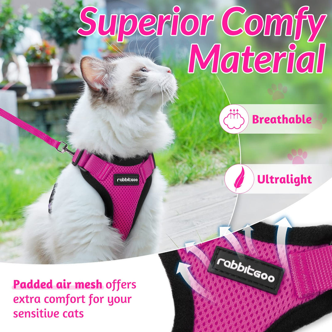 Cat Harness and Leash for Walking, Escape Proof Soft Adjustable Vest Harnesses for Cats, Easy Control Breathable Reflective Strips Jacket, Rose Red, XS