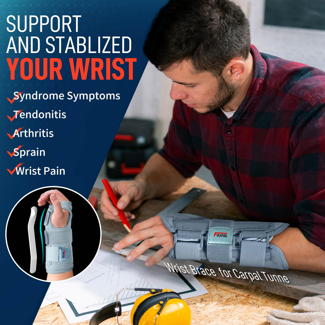FEATOL Carpal Tunnel Wrist Brace | Adjustable Hand Nigh