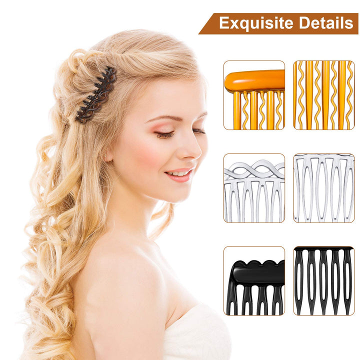 12 Pieces Plastic Side Hair Twist Comb French Twist Comb Hair Clips with Teeth for Fine Hair Accessories Women, 4 Colors(Retro Color,Chic)