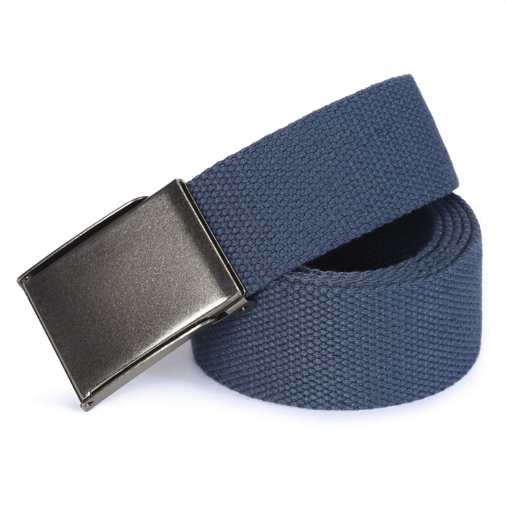 Canvas Web Belt | Cut to Fit Up to 52 | Flip-Top Matte Silver Nickel Buckle (Navy)