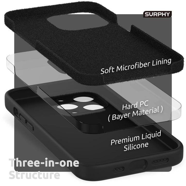 Compatible with iPhone 13 Pro Case with Screen Protector, (Camera Protection + Soft Microfiber Lining) Liquid Silicone Phone Case 6.1 inch 2021, Black