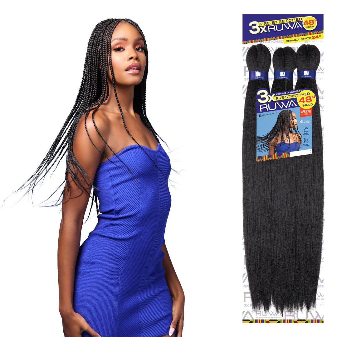 [MULTI PACKS DEAL] SENSATIONNEL AFRICAN COLLECTION KANEKALON AQUATEX PRE-LAYERED SYNTHETIC BRAID 48 / WATER-REPELLENT - 3XRUWA (1PACK, 1B)
