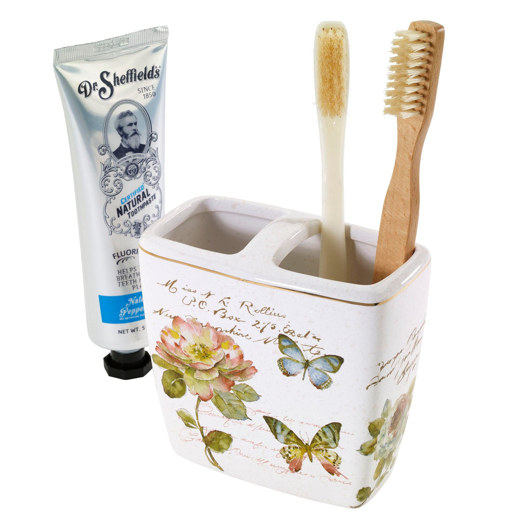 - Toothbrush Holder, Ceramic Bathroom Accessories, Artsitic Home Decor (Butterfly Garden Collection)