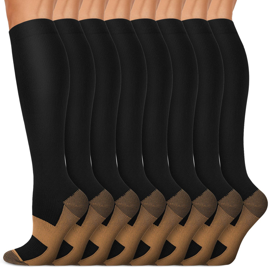 Copper Knee High Compression Socks For Men &amp; Women - Best For Running,Athletic,Medical,Pregnancy and Travel -15-20mmHg (L/XL, Black)