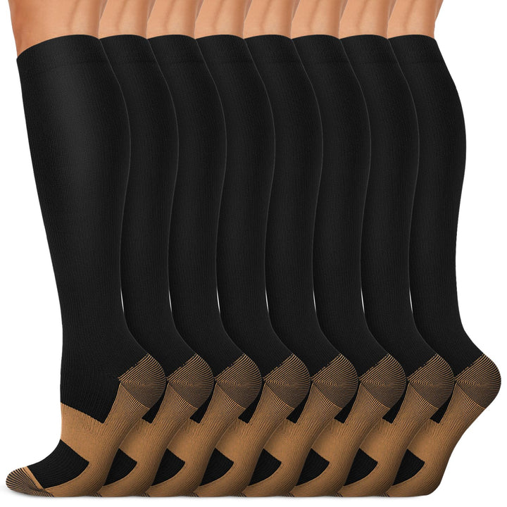 Copper Knee High Compression Socks For Men &amp; Women - Best For Running,Athletic,Medical,Pregnancy and Travel -15-20mmHg (L/XL, Black)