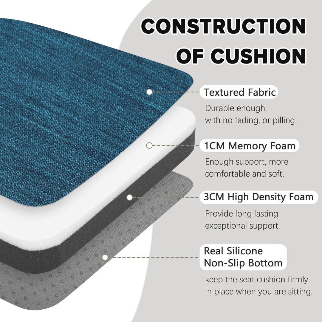 14x14 Inches Metal Dining Chair Pads, Non-Slip Metal Chair Cushion Bar Stool Cushion with Ties for Metal Chairs or Bar Stools - Cushion Only (Dark Blue, 14x14x1.5in)